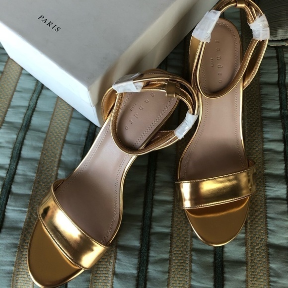 Sandro Women’s Adrianne Metallic Gold Sandal - Picture 1 of 10